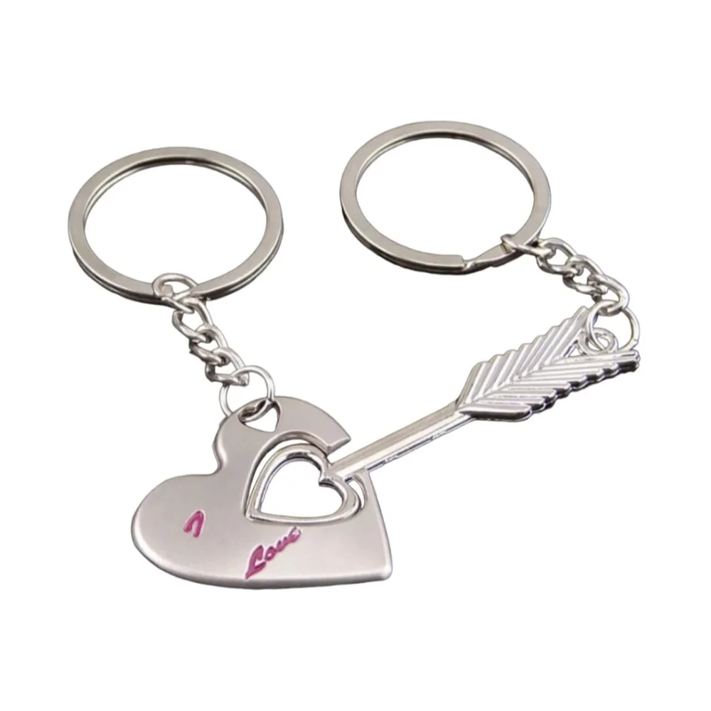 Couples Gift Set 2pc Bundle Silver Heart & Arrow I Love You Keychains Keyrings